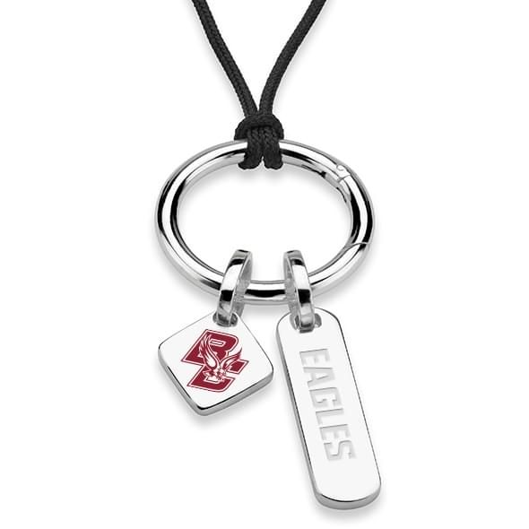 Boston College Silk Necklace with Enamel Charm & Sterling Silver Tag - Image 1