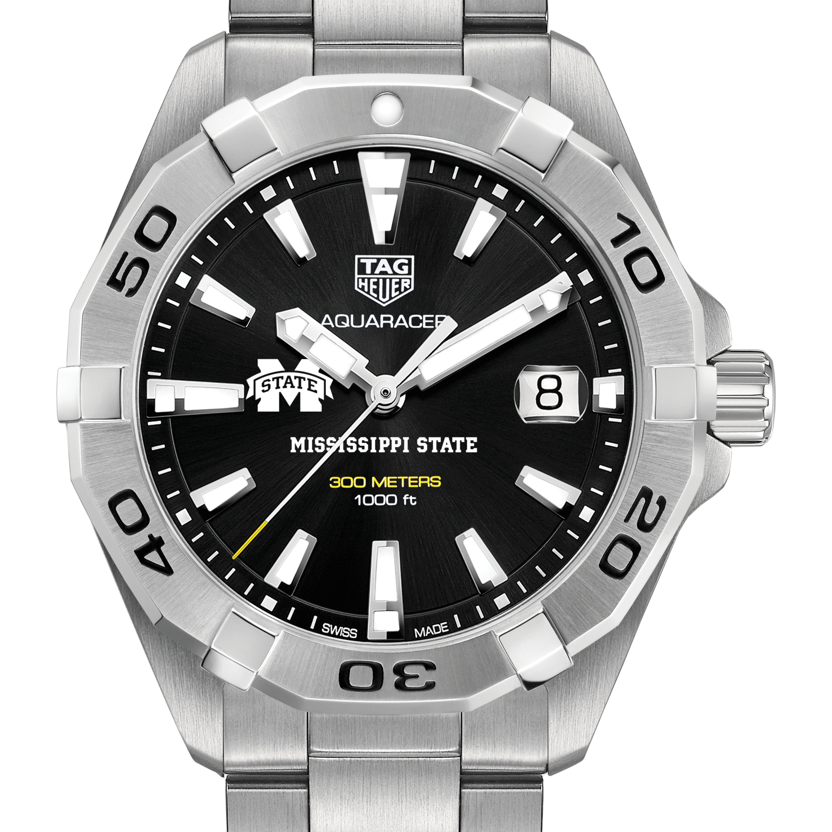 Mississippi State Men's TAG Heuer Steel Aquaracer with Black Dial