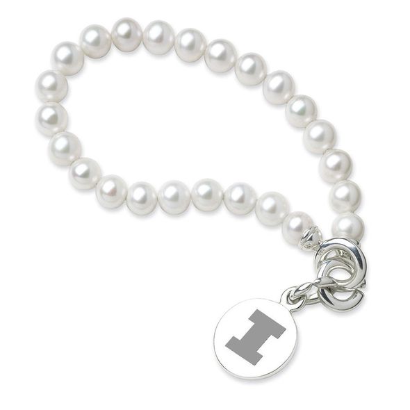 University of Illinois Pearl Bracelet with Sterling Silver Charm - Image 1