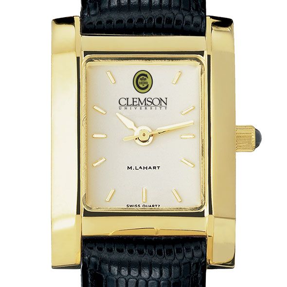 Clemson Women's Gold Quad Watch with Leather Strap