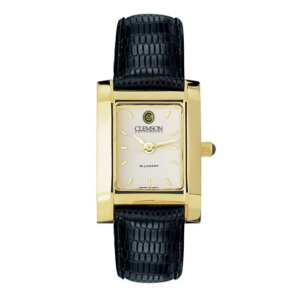 Clemson Women's Gold Quad Watch with Leather Strap