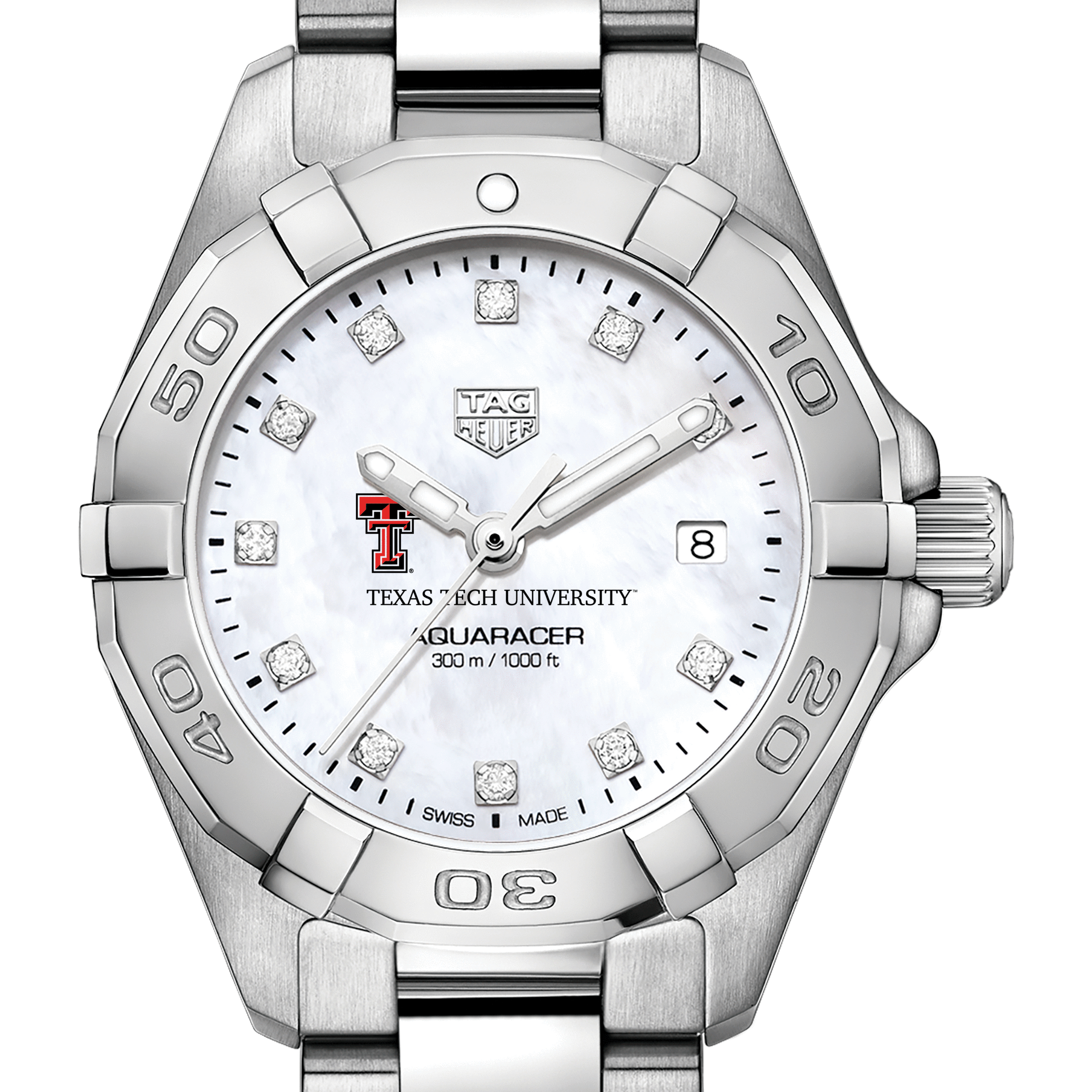 Texas Tech Women's TAG Heuer Steel Aquaracer with MOP Diamond Dial