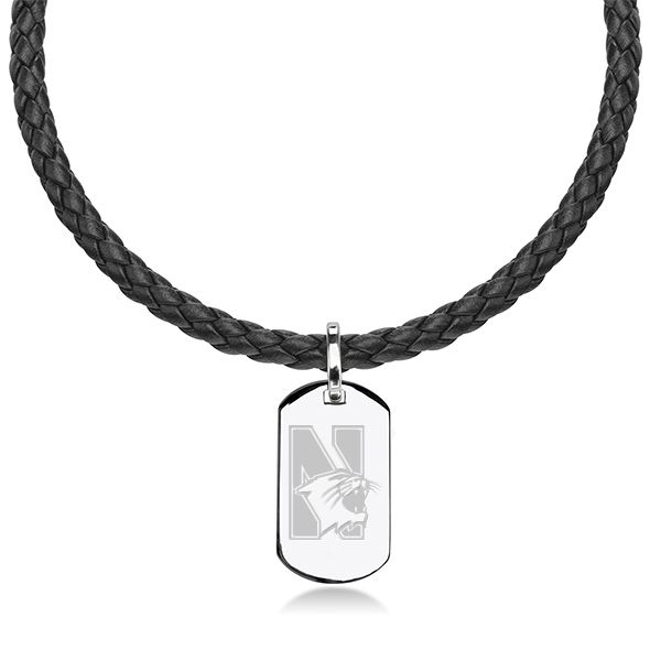 Northwestern University Leather Necklace with Sterling Dog Tag
