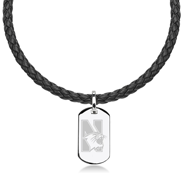 Northwestern University Leather Necklace with Sterling Dog Tag