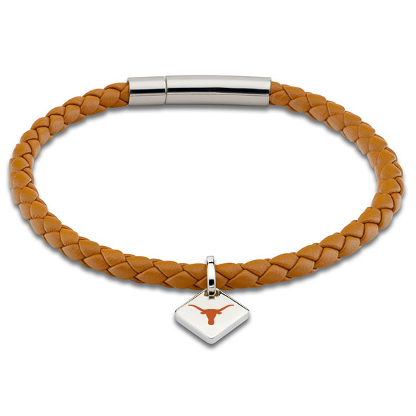University of Texas Leather Bracelet with Sterling Silver Tag - Saddle