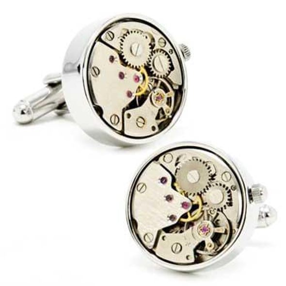 Wind-up Silver Watch Movement Cufflinks