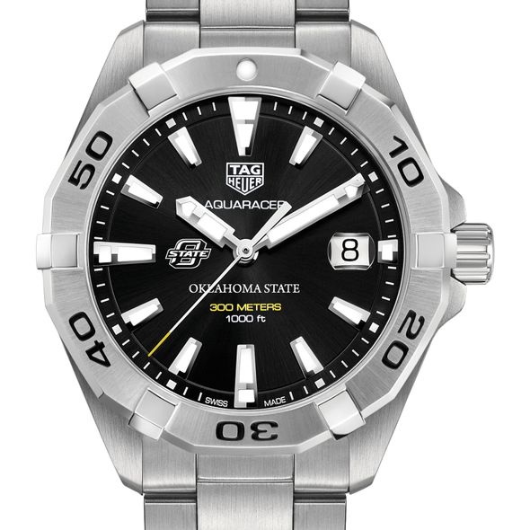 Oklahoma State University Men's TAG Heuer Steel Aquaracer with Black Dial - Image 1