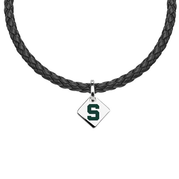Michigan State Leather Necklace with Sterling Silver Tag