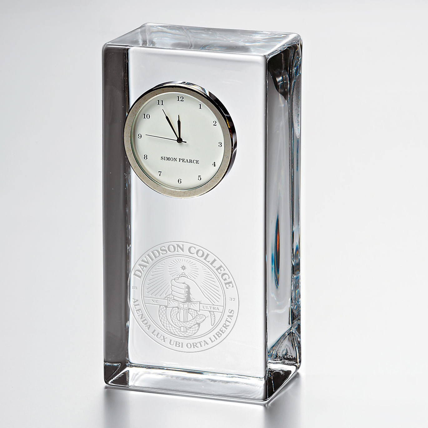 Davidson College Tall Glass Desk Clock by Simon Pearce
