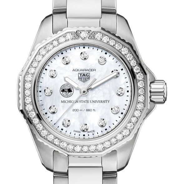 Michigan State Women's TAG Heuer Steel Aquaracer with Diamond Dial & Bezel - Image 1