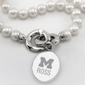 click to view Michigan Ross Pearl Necklace with Sterling Silver Charm - Image 2