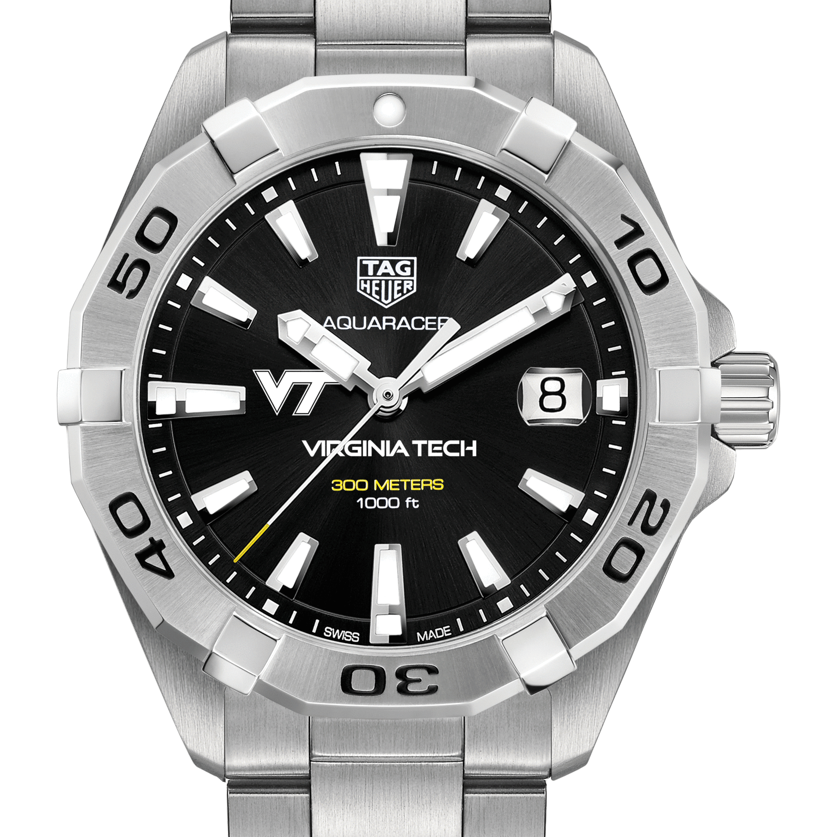 Virginia Tech Men's TAG Heuer Steel Aquaracer with Black Dial