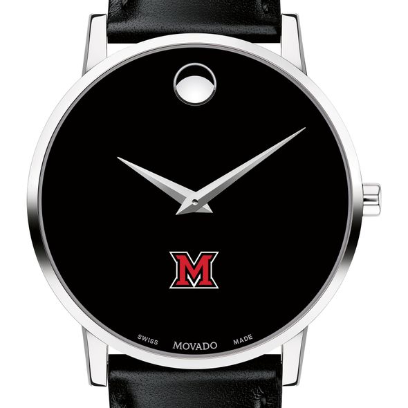 Miami University Men's Movado Museum with Leather Strap - Image 1
