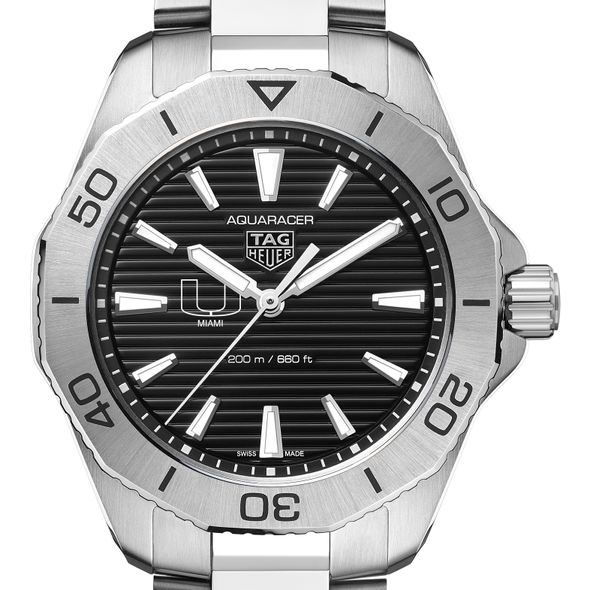University of Miami Men's TAG Heuer Steel Aquaracer with Black Dial - Image 1