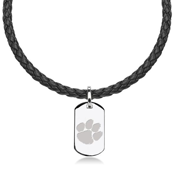 Clemson Leather Necklace with Sterling Dog Tag