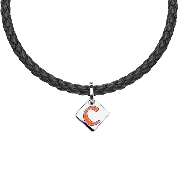 Clemson Leather Necklace with Sterling Silver Tag