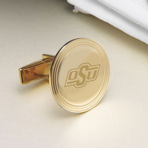 Brushed Metal Cuff Links-Oklahoma State University-Gold 