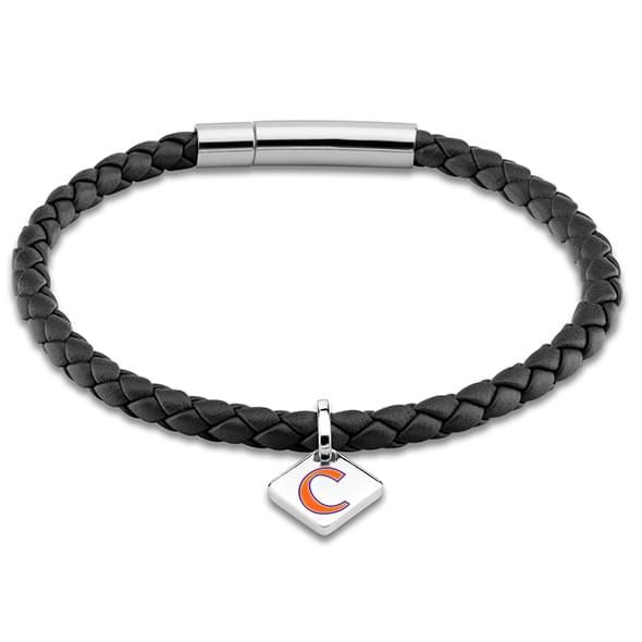 Clemson Leather Bracelet with Sterling Silver Tag - Black