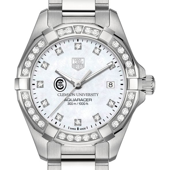 Clemson W's TAG Heuer Steel Aquaracer with MOP Dia Dial & Bezel