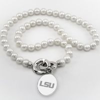 LSU Pearl Necklace with Sterling Silver Charm