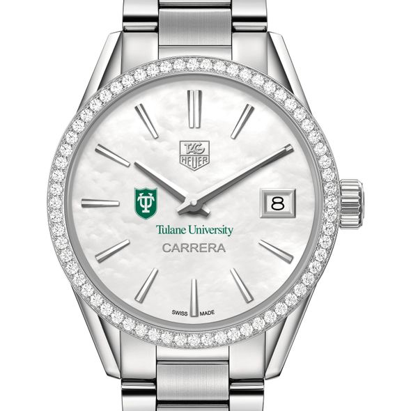 Tulane University Women's TAG Heuer Steel Carrera with MOP Dial & Diamond Bezel