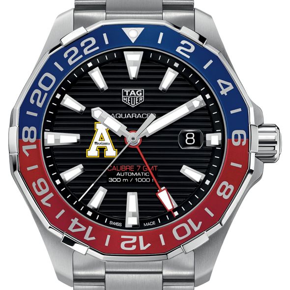 Appalachian State Men's TAG Heuer Automatic GMT Aquaracer with Black Dial and Blue & Red Bezel - Image 1
