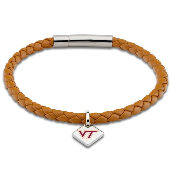 Virginia Tech Leather Bracelet with Sterling Tag - Saddle
