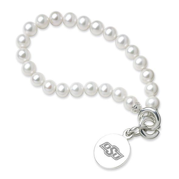 Oklahoma State University Pearl Bracelet with Sterling Silver Charm - Image 1