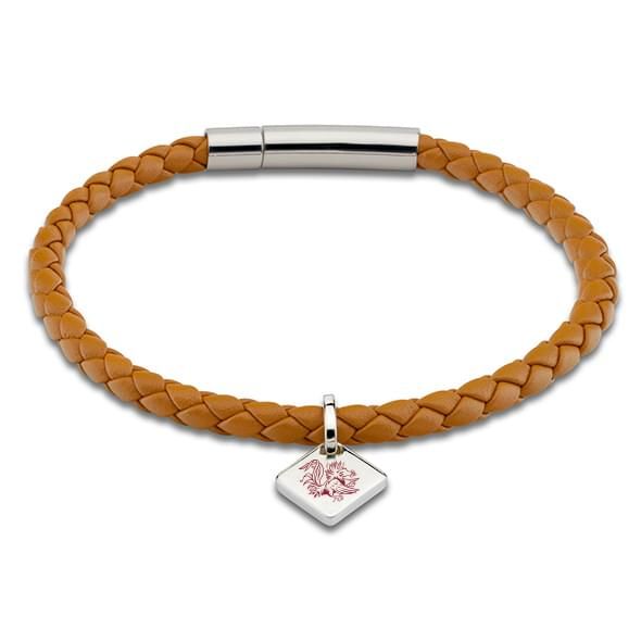 University of South Carolina Leather Bracelet with Sterling Silver Tag - Saddle
