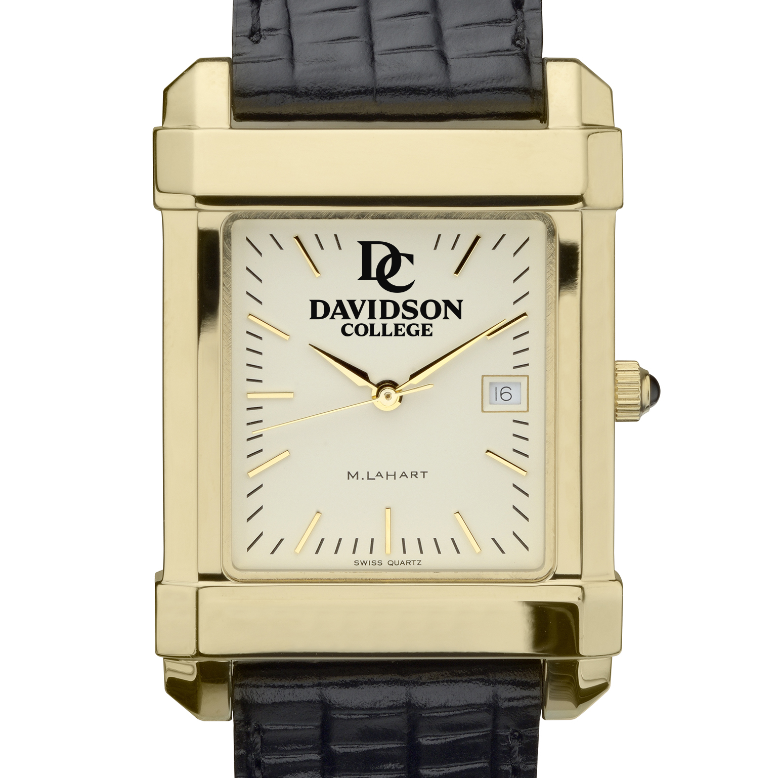 Davidson College Men's Gold Quad with Leather Strap