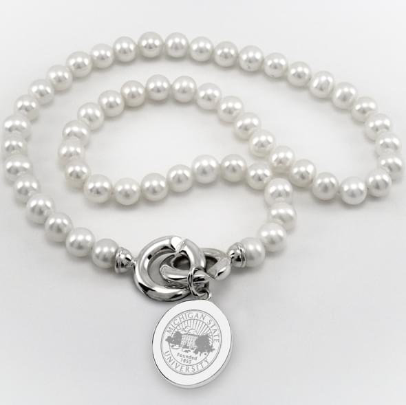 Michigan State Pearl Necklace with Sterling Silver Charm