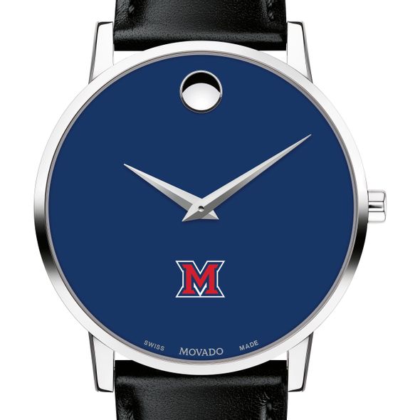 Miami University Men's Movado Museum with Blue Dial & Leather Strap
