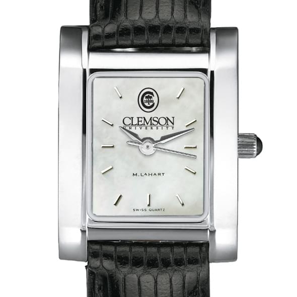 Clemson Women's Mother of Pearl Quad Watch with Leather Strap