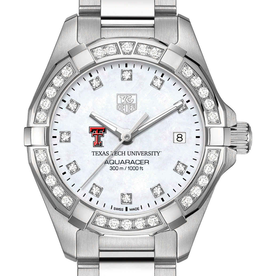 Texas Tech Women's TAG Heuer Steel Aquaracer with MOP Diamond Dial & Diamond Bezel