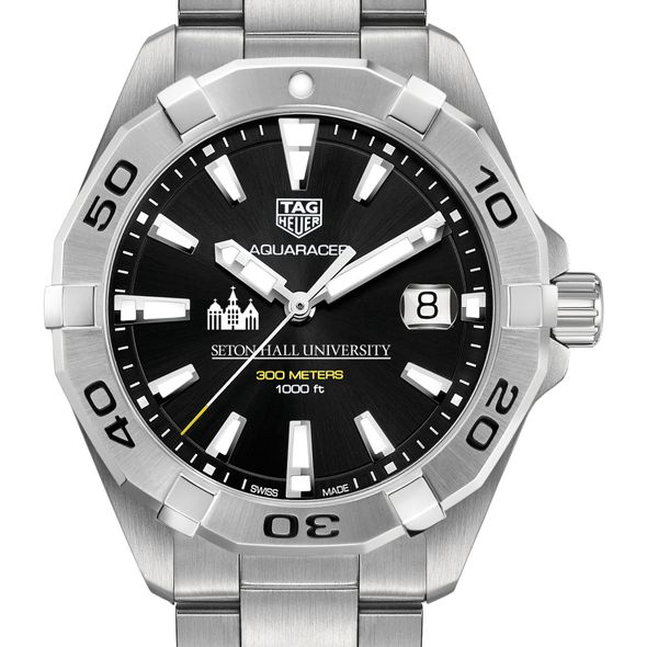 Seton Hall Men's TAG Heuer Steel Aquaracer with Black Dial - Image 1