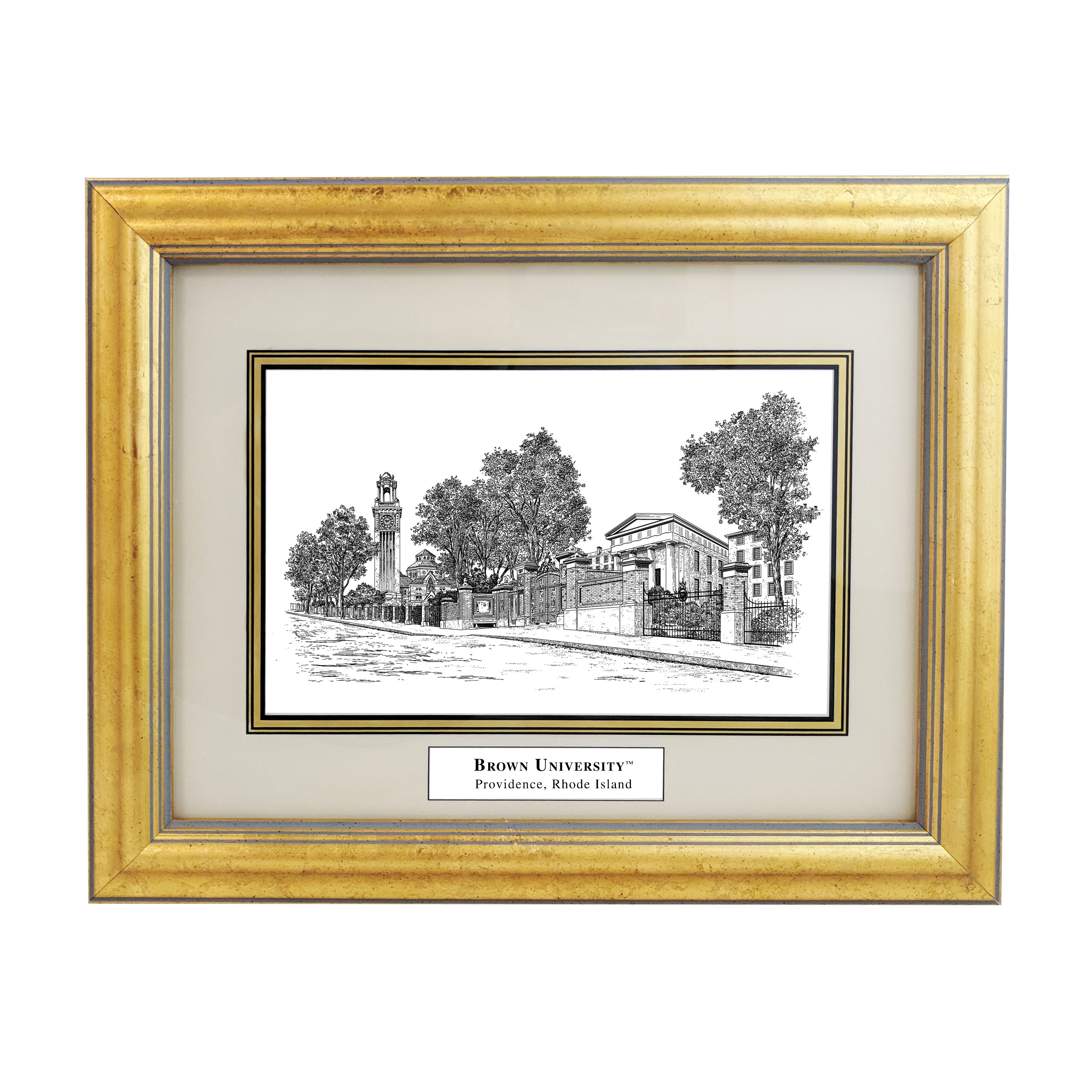 Framed Pen and Ink Brown University Print