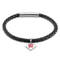click to view Boston University Leather Bracelet with Sterling Silver Tag - Black - Image 1