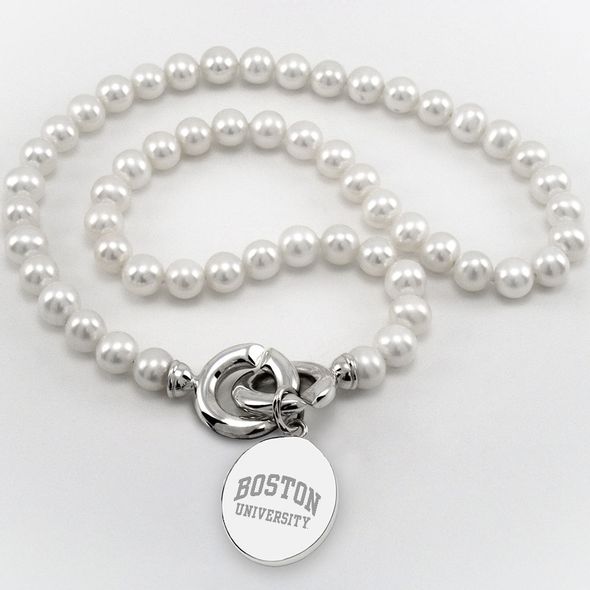 Boston University Pearl Necklace with Sterling Silver Charm - Image 1