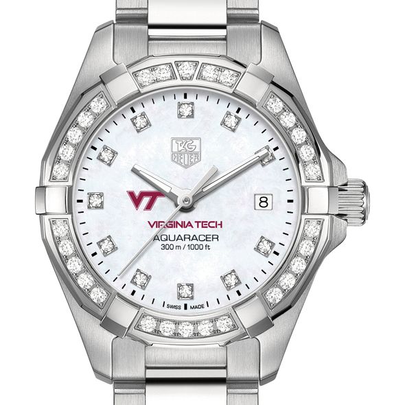 Virginia Tech W's TAG Heuer Steel Aquaracer with MOP Dia Dial & Bezel