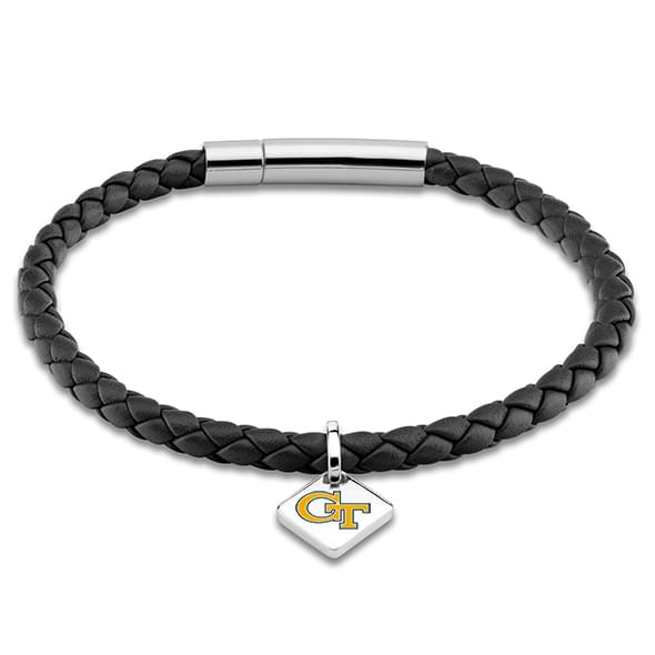Georgia Tech Leather Bracelet w/ Sterling Silver Tag - Black