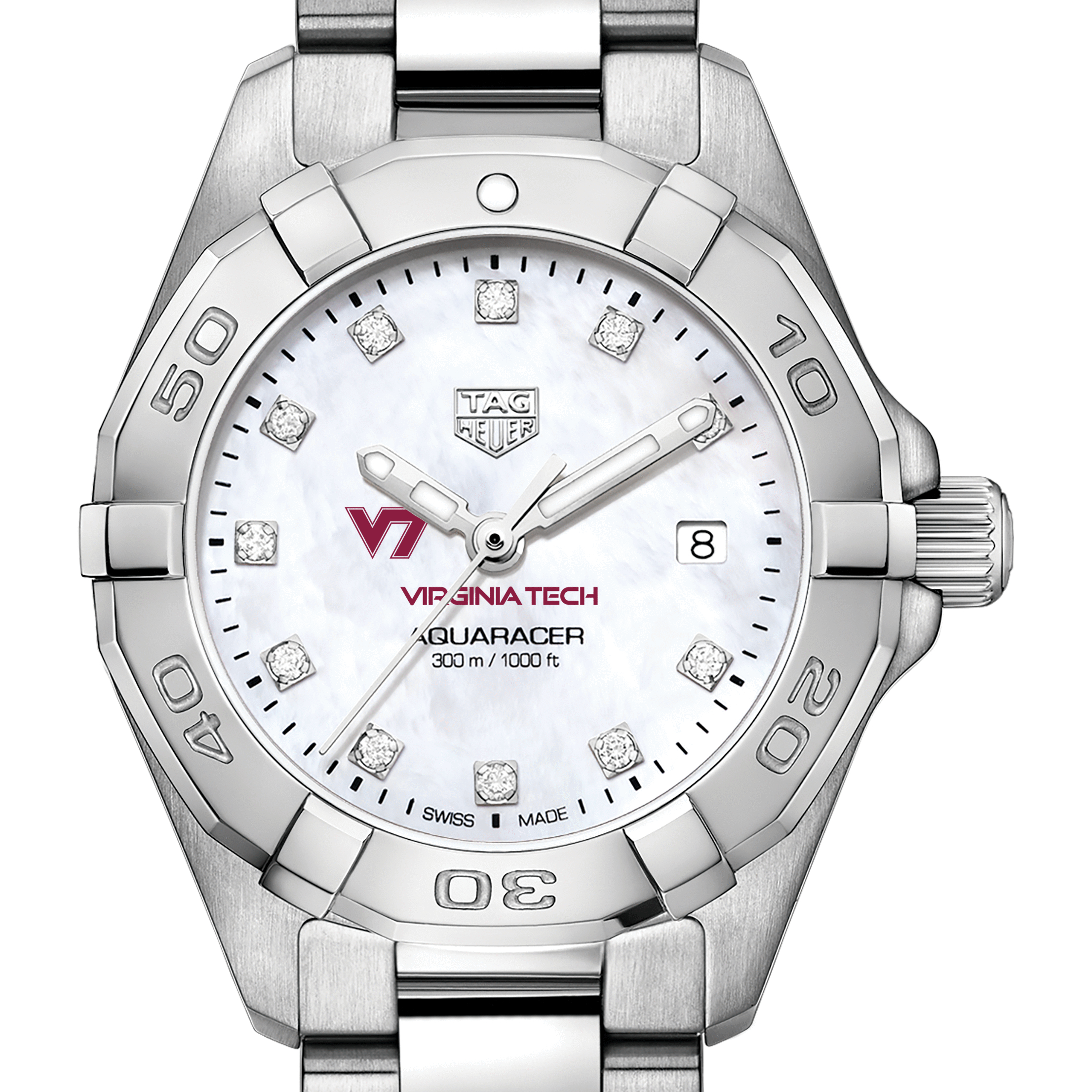 Virginia Tech Women's TAG Heuer Steel Aquaracer with MOP Diamond Dial