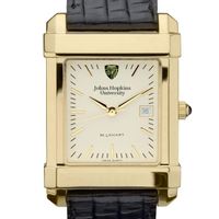 Johns Hopkins Men's Gold Quad with Leather Strap