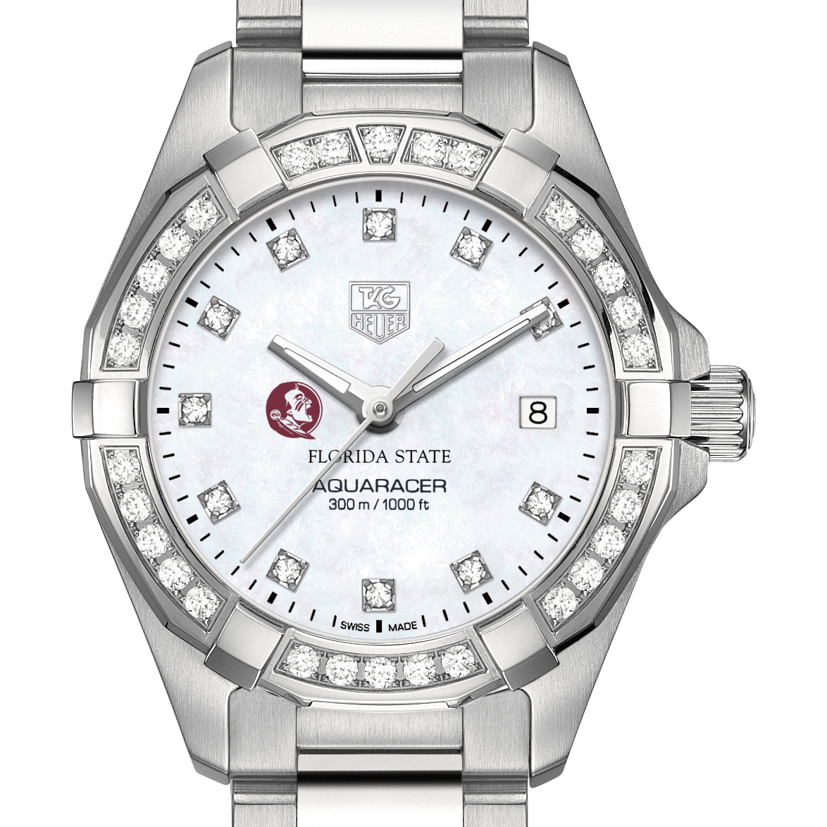 Florida State Women's TAG Heuer Steel Aquaracer with MOP Diamond Dial & Diamond Bezel