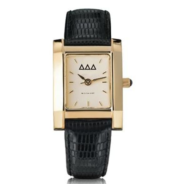 Delta Delta Delta Women's Gold Quad Watch with Leather Strap