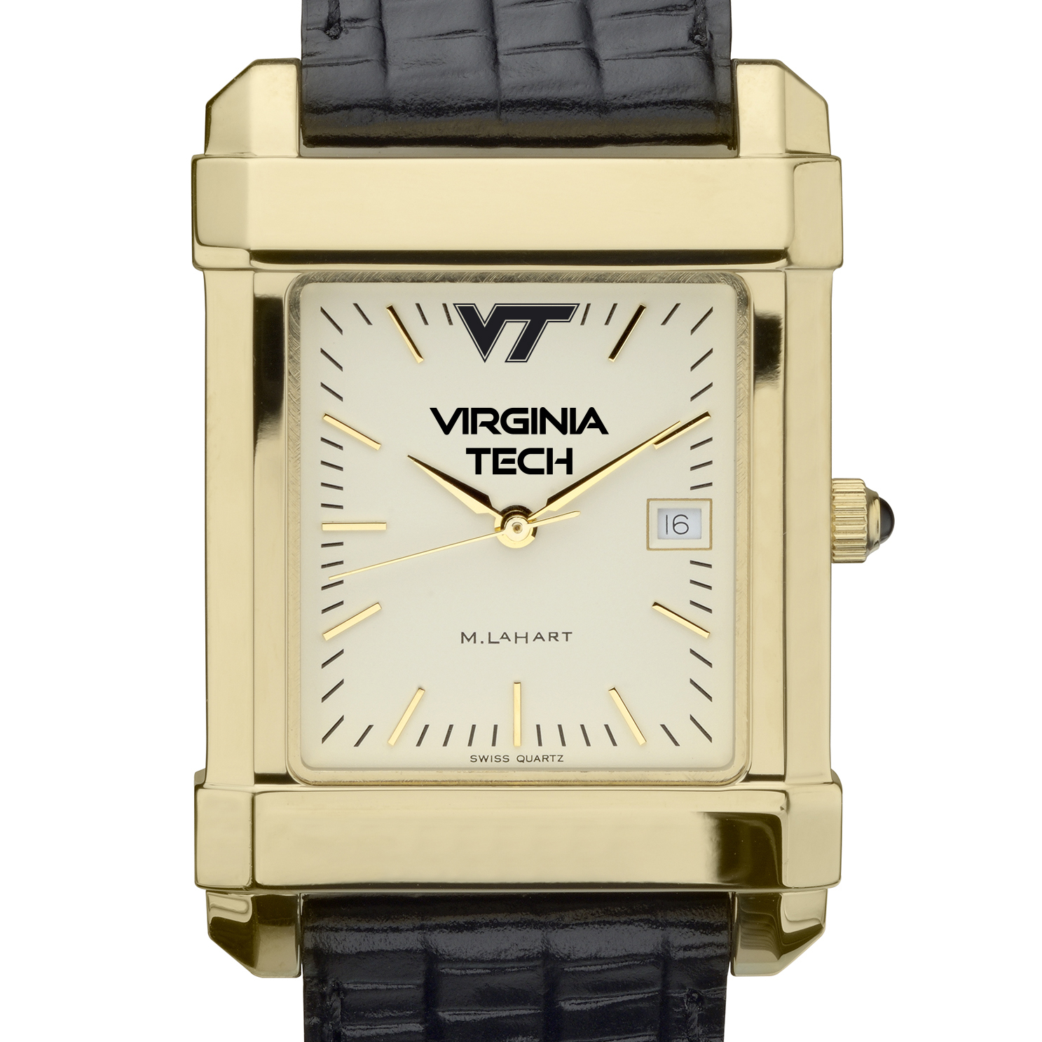 Virgina Tech Men's Gold Quad Watch with Leather Strap