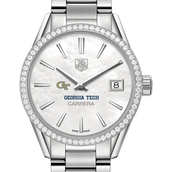 Georgia Tech Women's TAG Heuer Steel Carrera with MOP Dial & Diamond Bezel