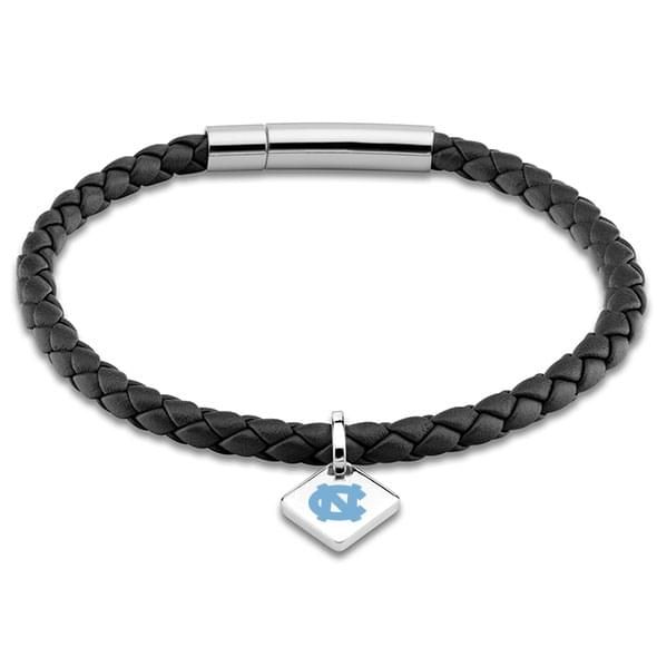UNC Leather Bracelet with Sterling Silver Tag - Black - Image 1