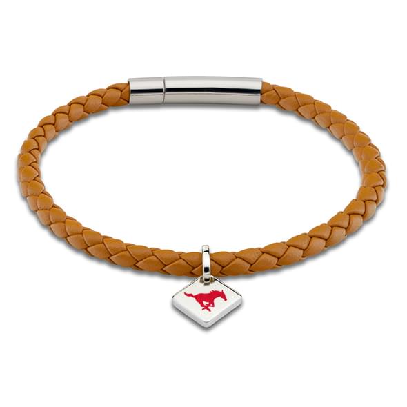 Southern Methodist University Leather Bracelet with Sterling Silver Tag - Saddle