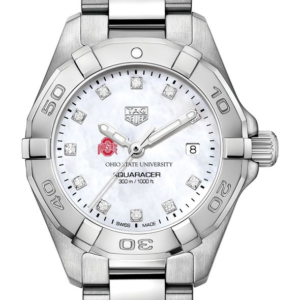 Ohio State Women's TAG Heuer Steel Aquaracer with MOP Diamond Dial - Image 1