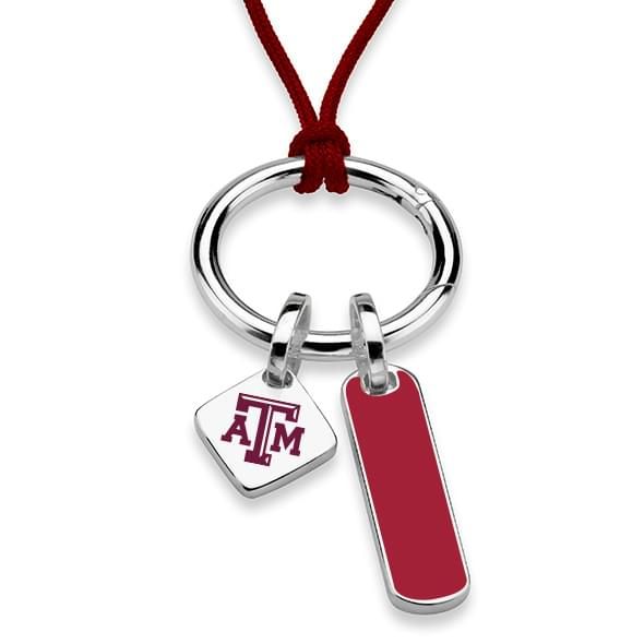 Texas A&M University Silk Necklace with Enamel Charm & Sterling Silver Tag - Image 1